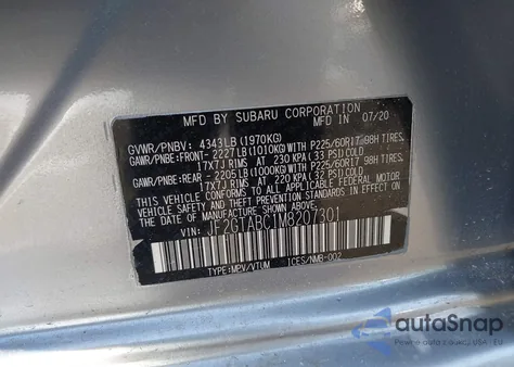 2021 Subaru Crosstrek z USA, uszkodzony, nr VIN JF2GTABC1M8207301